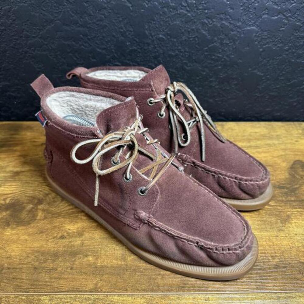 Sebago Beacon Shearling B500168 Burgundy Suede‎ Ankle Boots Womens Size 10M